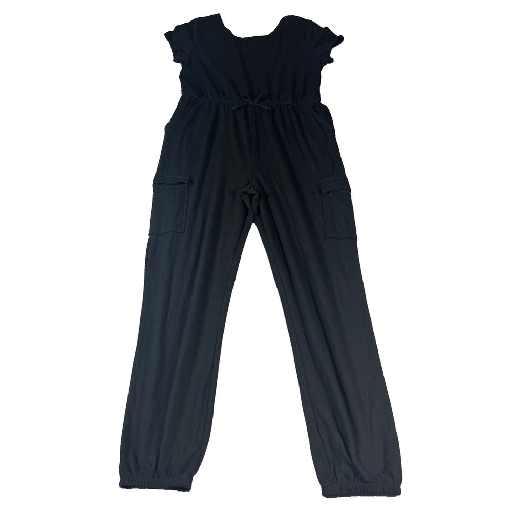 Wonder Nation Black Play Jumpsuit Girls XL 14-16 PLUS Casual OnePc Cargo
